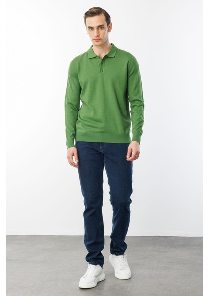 Erkek Basic Polo Yaka Ince Triko Kazak K.yosun
