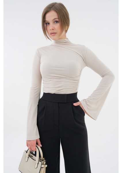 Taş Yanı Drape Büzgülü Likralı Örme Bluz modelleri