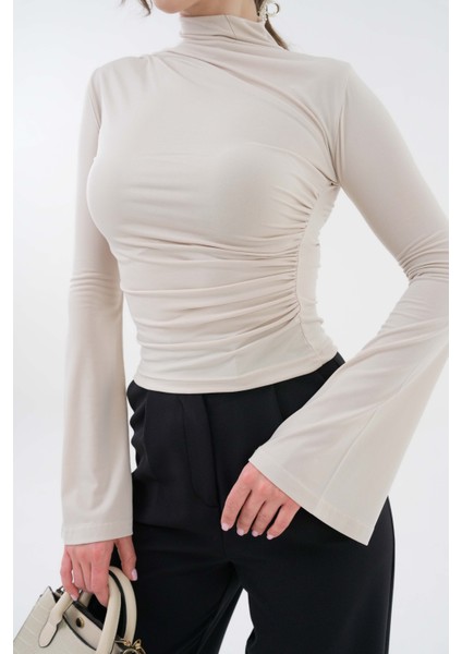 Taş Yanı Drape Büzgülü Likralı Örme Bluz fırsatları