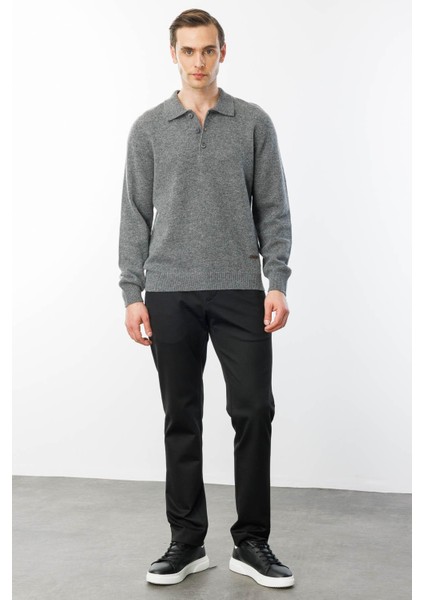 Erkek Polo Yaka Basic Yün Kazak Füme indirimleri