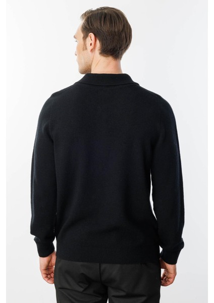 Erkek Polo Yaka Basic Yün Kazak Siyah fırsatları