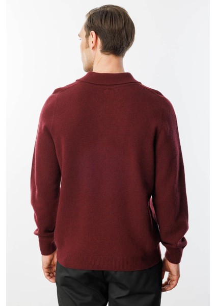 Erkek Polo Yaka Basic Yün Kazak Bordo fırsatları