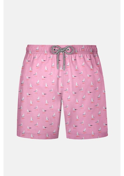 845 Erkek Pembe Martı Desenli Deniz Şortu