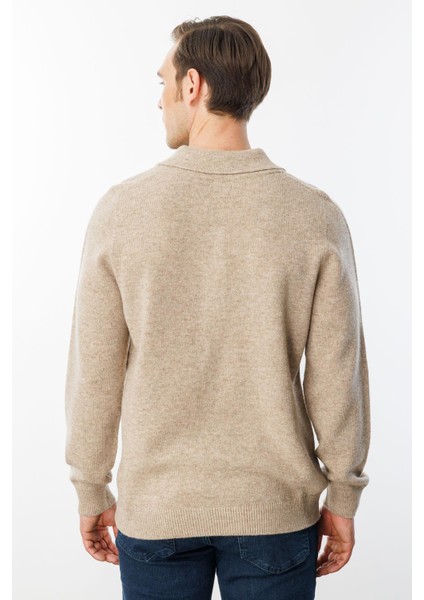 Erkek Polo Yaka Basic Yün Kazak K.bej modelleri