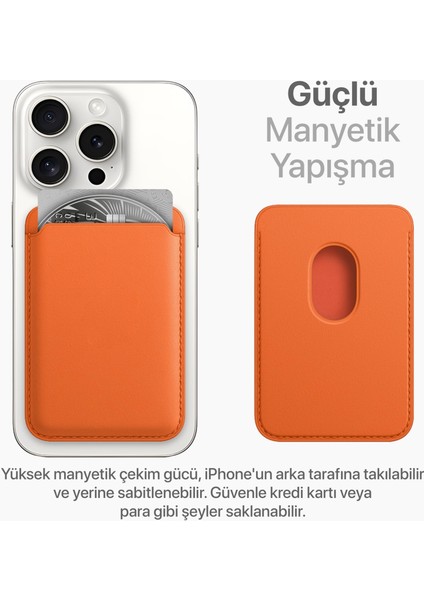 Apple iPhone 12 / 13 / 14 / 15 / 16 Serisi ile Uyumlu Deri Cüzdan Magsafe Turuncu