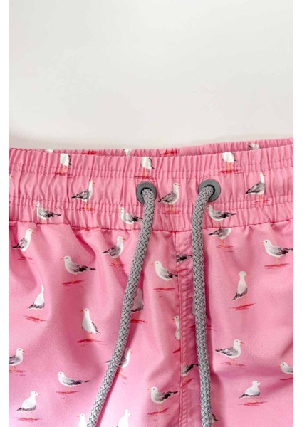 845 Erkek Pembe Martı Desenli Deniz Şortu