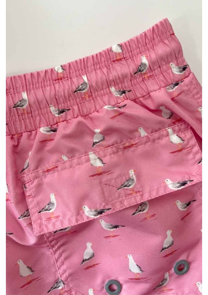 845 Erkek Pembe Martı Desenli Deniz Şortu