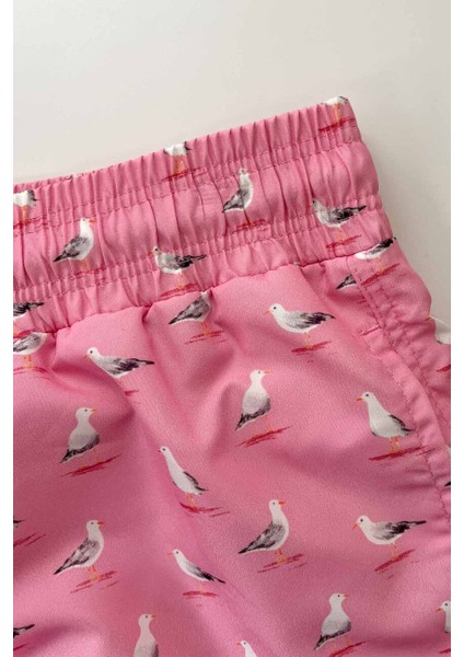 845 Erkek Pembe Martı Desenli Deniz Şortu