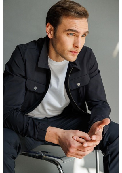 Erkek Polo Yaka Göğsü Cepli Mont Siyah fiyatları