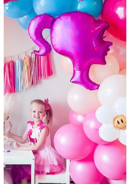 Pembe Kız Kafası Şekilli Folyo Balon 64 cm