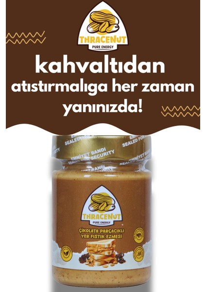 Çikolata Parçacıklı Yer Fıstık Ezmesi 300G (%80 Fıstık %20 Sütlü Çikolata Parçacıklı) – Doğal – Katkısız
