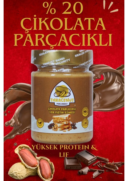 Çikolata Parçacıklı Yer Fıstık Ezmesi 300G (%80 Fıstık %20 Sütlü Çikolata Parçacıklı) – Doğal – Katkısız