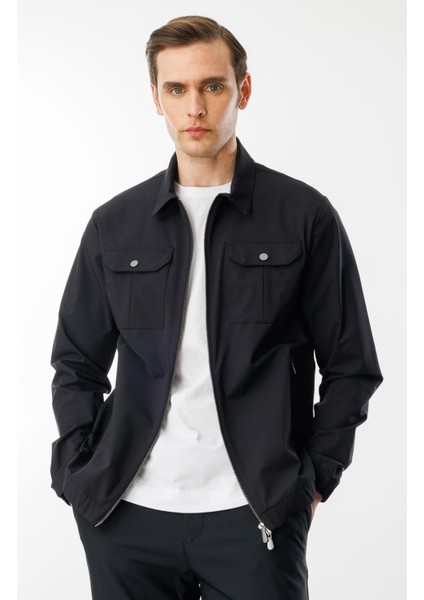 Erkek Polo Yaka Göğsü Cepli Mont Siyah indirimleri