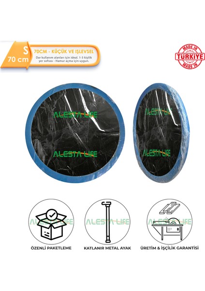70 cm Siyah Katlanabilir Metal Ayaklı Yer Sofrası | Hamur Açma Tahtası | Oyun Masası - 21 cm Yükseklik fiyatları
