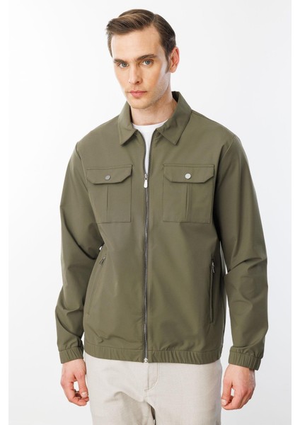 Erkek Polo Yaka Göğsü Cepli Mont Haki