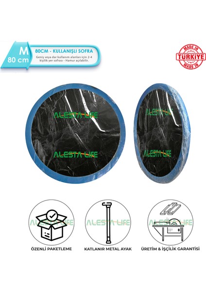 80 cm Siyah Katlanabilir Metal Ayaklı Yer Sofrası | Hamur Açma Tahtası | Oyun Masası - 21 cm Yükseklik fiyatları