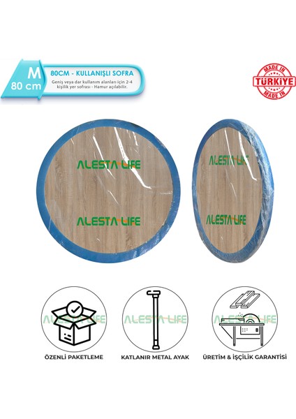 80 cm Sonomo Katlanabilir Metal Ayaklı Yer Sofrası | Hamur Açma Tahtası | Oyun Masası - 21 cm Yükseklik fiyatları