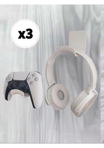 Asılabilir Kulaklık Standı 3 ADET Kulaklık Tutucu Masa Duvar Bantlı Ps4 Ps5 XBox Uyumlu Beyaz