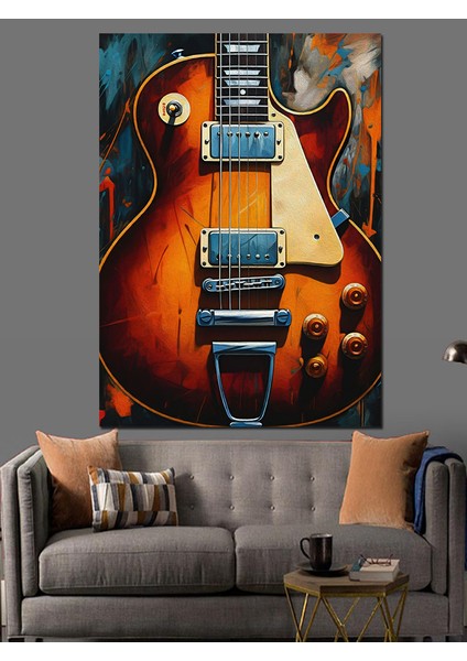 Elektro Gitar Dekoratif Kanvas - Mdf Ahşap Tablo