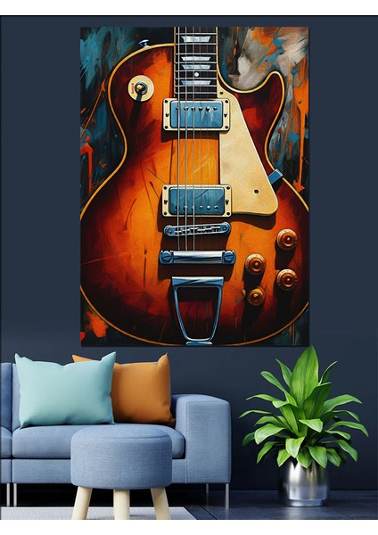 Elektro Gitar Dekoratif Kanvas - Mdf Ahşap Tablo