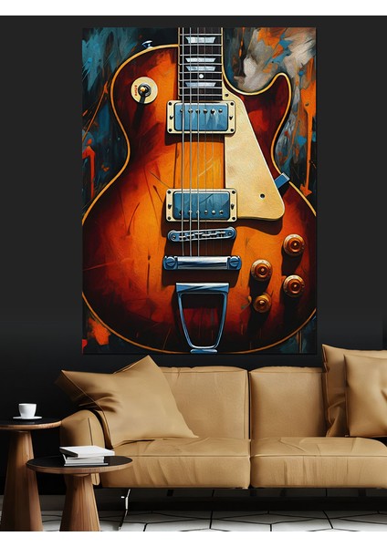 Elektro Gitar Dekoratif Kanvas - Mdf Ahşap Tablo