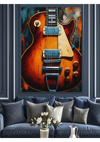 Elektro Gitar Dekoratif Kanvas - Mdf Ahşap Tablo