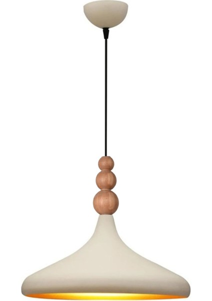 Nil Modern Tasarım Ahşap Detaylı Metal Cafe - Mutfak Krem Renk Tekli Avize (35 Cm)