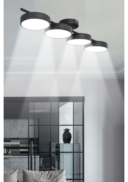 Tual Modern Salon Yatak Odası Giyinme Odası Mutfak Beyaz Işık Ledli Siyah Renk 4 Lü LED Avize