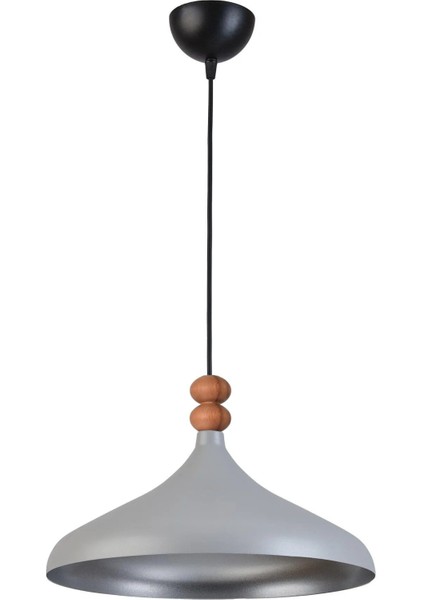 Nil Modern Tasarım Ahşap Detaylı Metal Cafe - Mutfak Gri Renk Tekli Avize (35 Cm)