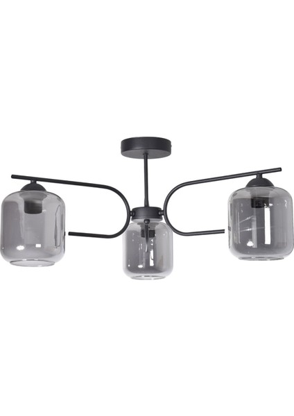 Aloha Modern Tasarım Salon Yatak Odası Mutfak Siyah Renk Füme Camlı 3 Lü Avize