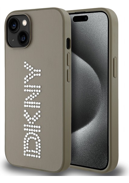 Apple iPhone 14 Kılıf Lisanslı Taşlı Yazılı Metalik Rhinestones Pu Deri Kapak Kahverengi fiyatları