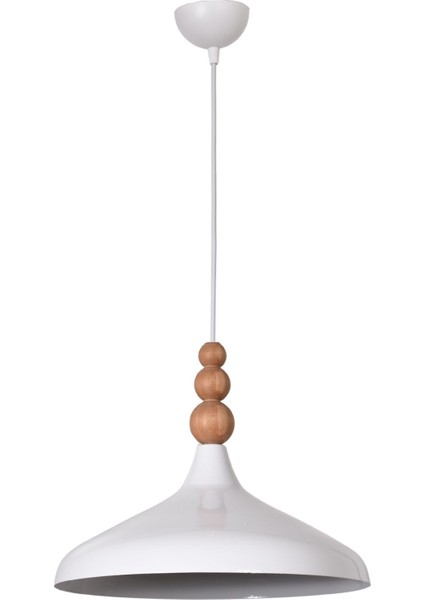 Nil Modern Tasarım Ahşap Detaylı Metal Cafe - Mutfak Beyaz Renk Tekli Avize (35 Cm)