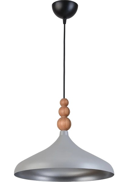Nil Modern Tasarım Ahşap Detaylı Metal Cafe - Mutfak Gri Renk Tekli Avize (35 Cm)