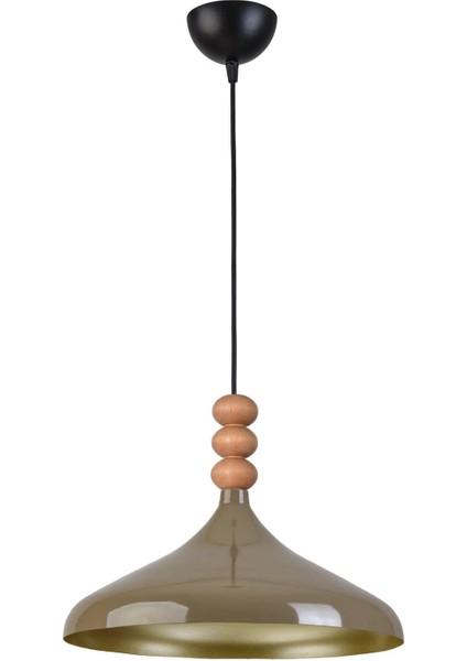 Nil Modern Tasarım Ahşap Detaylı Metal Cafe - Mutfak Kahverengi Tekli Avize (35 Cm)