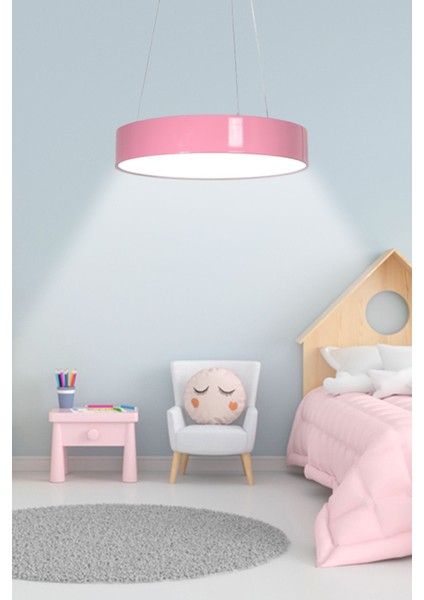 Dakota Modern Panel Ledli Salon Çocuk Odası Yatak Odası Mutfak Pembe Renk LED Avize (Beyaz Işık)