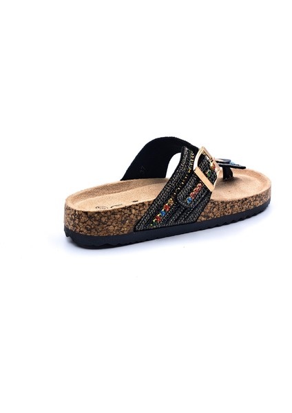 G25Y102 Boncuk ve Taş Detaylı Siyah Parmak Arası Kadın Terlik fırsatları