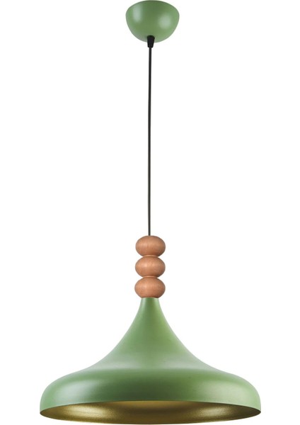 Nil Modern Tasarım Ahşap Detaylı Metal Cafe - Mutfak Yeşil Renk Tekli Avize (35 Cm)