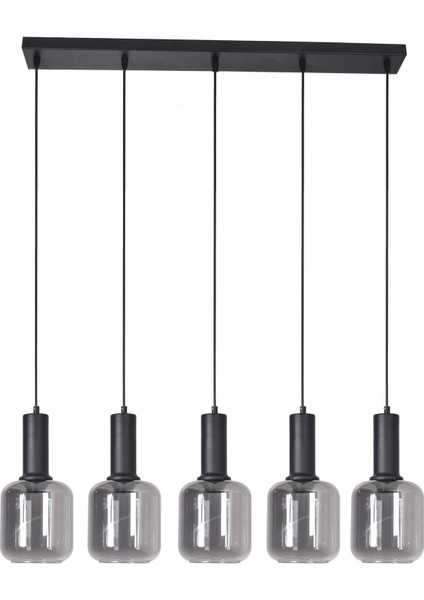 Tanem Modern Tasarım Salon Mutfak Cafe Siyah Renk Füme Camlı Sıralı 5 Li Avize