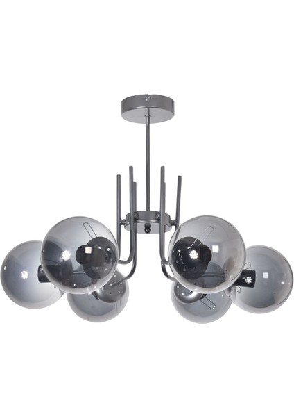 Vien Modern Tasarım Salon Yemek Odası Mutfak Gri Renk Füme Camlı Sarkıt 6 Lı Avize fiyatları