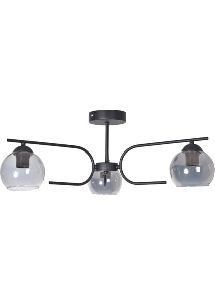 Aloha Modern Tasarım Salon Yatak Odası Mutfak Siyah Renk Füme Camlı 3 Lü Avize