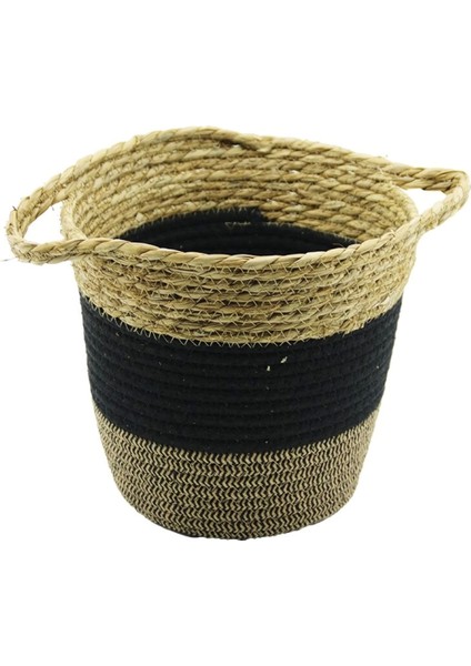 2ın1=ip Örgülü - Hasırçift Kulplu Sepet - Organizer Ç-TABAN:17 cm --AĞIZ:24 cm - Y: 22 cm (4887)
