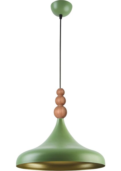 Nil Modern Tasarım Ahşap Detaylı Metal Cafe - Mutfak Yeşil Renk Tekli Avize (35 Cm)