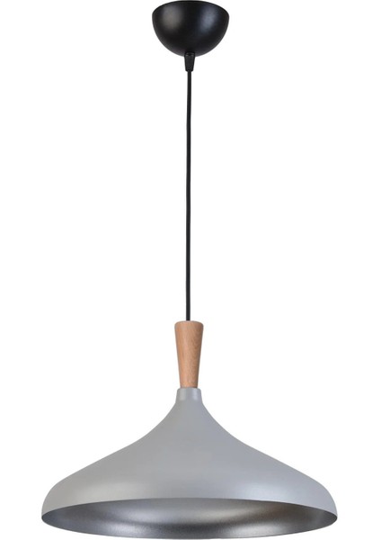 Nil Modern Tasarım Ahşap Detaylı Metal Cafe - Mutfak Gri Renk Tekli Avize (35 Cm)