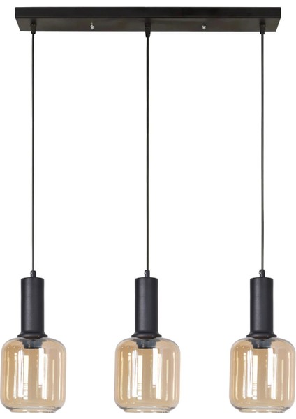 Tanem Modern Tasarım Salon Mutfak Cafe Siyah Renk Bal Camlı Sıralı 3 Lü Avize