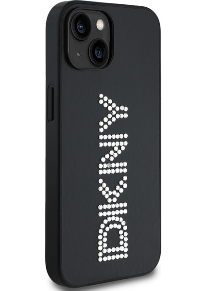 Apple iPhone 14 Kılıf Lisanslı Taşlı Yazılı Metalik Rhinestones Pu Deri Kapak Siyah modelleri