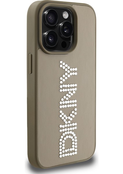 Apple iPhone 15 Pro Max Kılıf Lisanslı Taşlı Yazılı Metalik Rhinestones Pu Deri Kapak Kahverengi modelleri