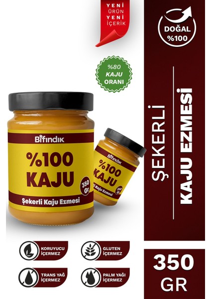 Şekerli Kaju Ezmesi Taze Çekim Doğal Sürülebilir Kahvaltılık %80 Kaju Ezmesi 350 Gram