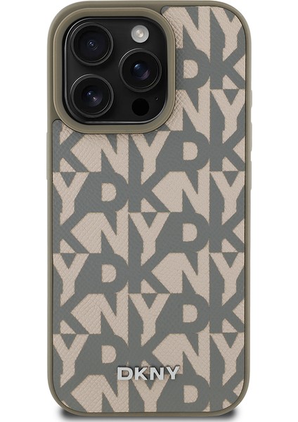 Apple iPhone 16 Pro Kılıf Lisanslı Magsafe Şarj Özellikli 3D Yazılı Grid Pattern Kapak Kahverengi