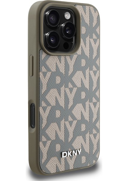 Apple iPhone 16 Pro Kılıf Lisanslı Magsafe Şarj Özellikli 3D Yazılı Grid Pattern Kapak Kahverengi modelleri