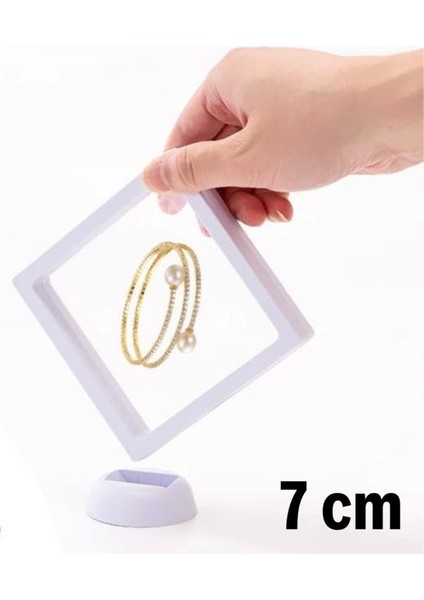 7x7 cm Standlı 3D Takı Ziynet Hatıra Koleksiyon Saklama Kutusu Şeffaf Film Çerçevesi (4887)
